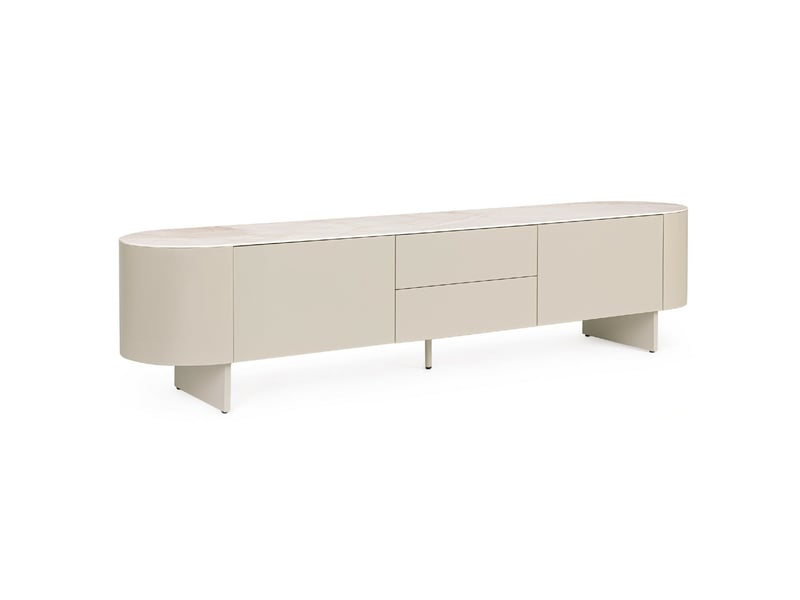  Meuble tv beige céramique 2 portes 2 tiroirs 200 cm sidra  - Conforama A
