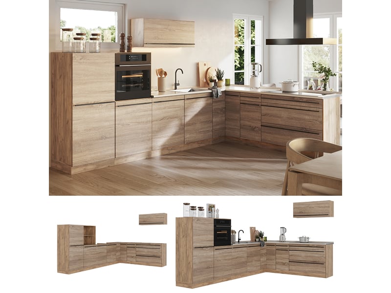 Vicco cuisine en angle, sonomachêne doré, 327 x cm plan de travail chêne doré - Conforama D