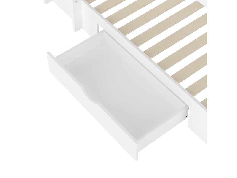 Lit superposé enfant 200×90 cm en haut et en bas, avec rangements et tiroir, sans matelas, en pin et mdf blanc - Conforama E