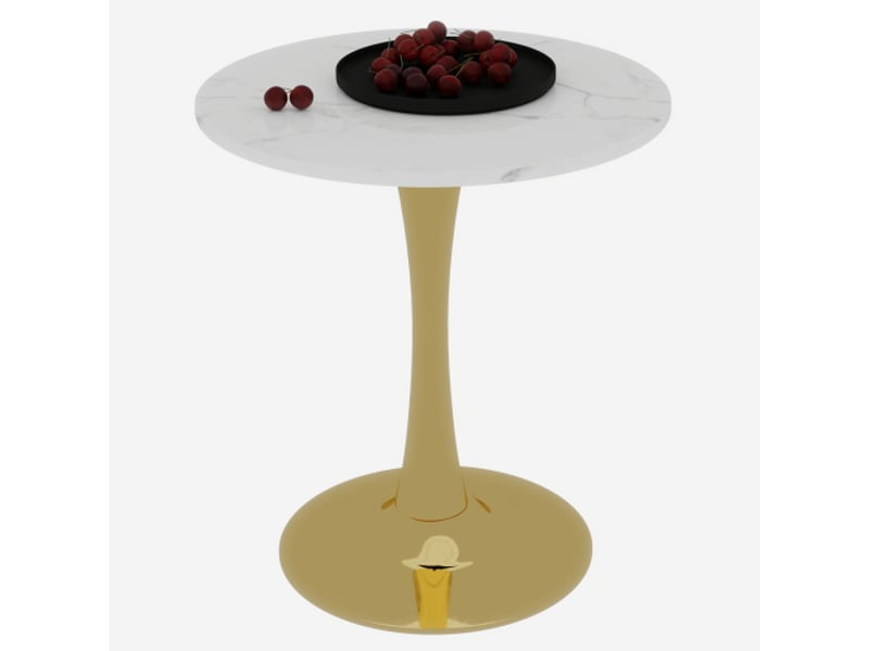  Table basse moderne - blanc doré - marbre artificiel - style milieu du siècle 70x70x72cm - Conforama A