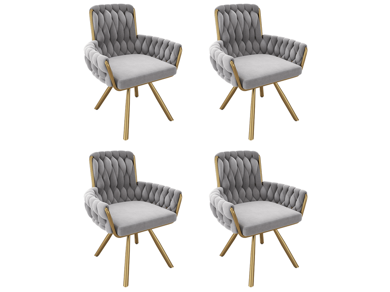  Lot de 4 chaises salle à manger rotatives à 360°, dossier élevé dotée d'accoudoirs, 4 piètement acierlique, gris  - Conforama A