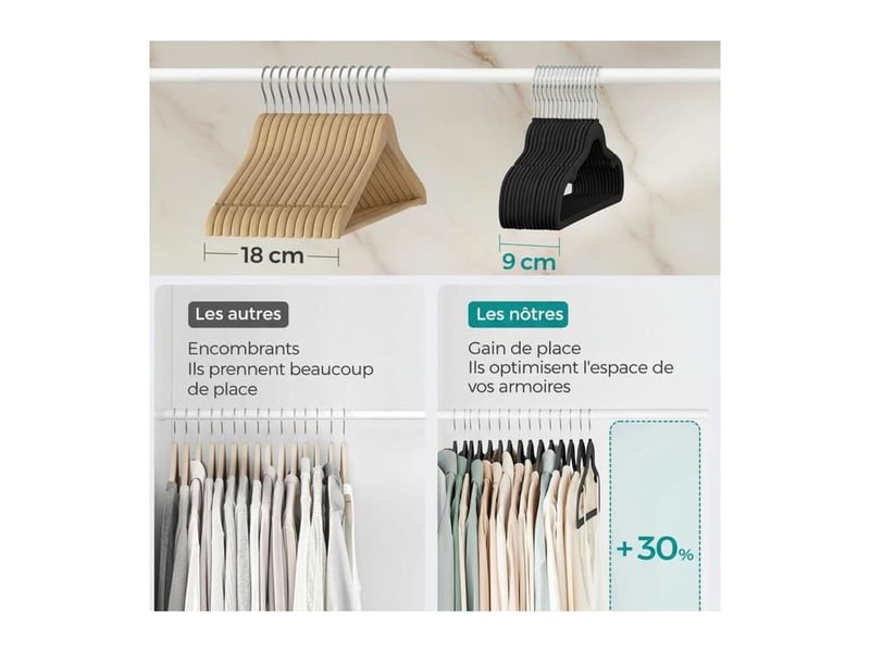  50 cintres antidérapants, encoches pour bretelles fines, crochet pivotant 360°, plastique abs résistant, pour armoire compacte  - Conforama C