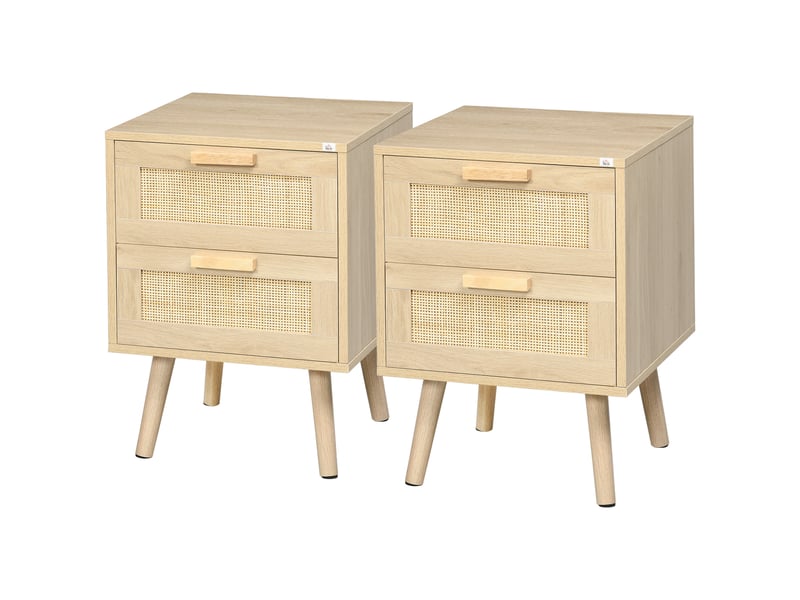  Ensemble de 2 tables de chevet style bohème avec 2 tiroirs, 40 x 40 x 56 cm, bois naturel  - Conforama B