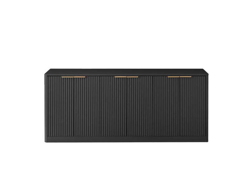  Buffet modèle wave 170 cm, noir, 6 portes, design ondulé, meuble rangement moderne 170x40x70,5 cm  - Conforama A