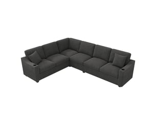 Canapé d'angle l 277x215x85cm - 6 places - usbtype-c + porte-gobelets + modulable - velours côtelé - gris