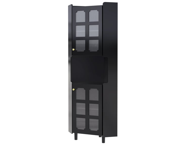  Meuble d’angle noir en mdf, finition laquée, led, rangement multifonction  - Conforama D