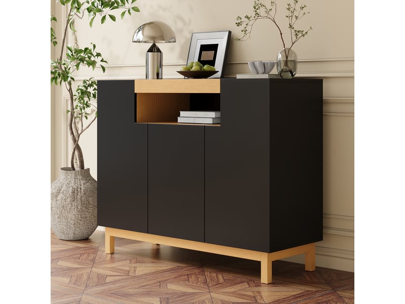  Buffet 3 porte(s) 0 tiroir(s) - 120,5 cm noir panneau de particules buffet noir - Conforama D