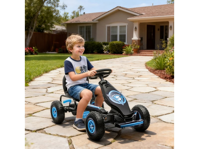  Kart à pédales pour enfant siège réglable 3 positions frein à main enfant de 5 à 12 ans bleu noir  - Conforama C