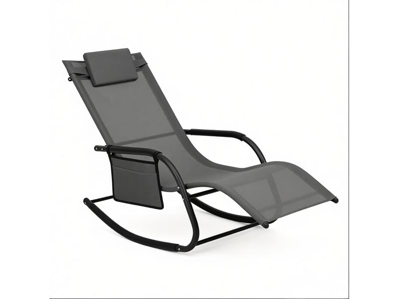  Fauteuil relaxant à bascule extérieur 152x62x83 cm – gris – poche latérale et appui-tête ergonomique  - Conforama A