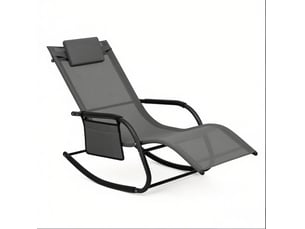 Fauteuil relaxant à bascule extérieur 152x62x83 cm – gris – poche latérale et appui-tête ergonomique