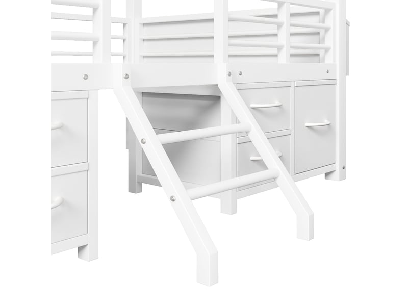  Lit mezzanine enfant 90 x 200 cm avec rangement et éclairage led, structure en métal et mdf blanche, toit cabane  - Conforama W