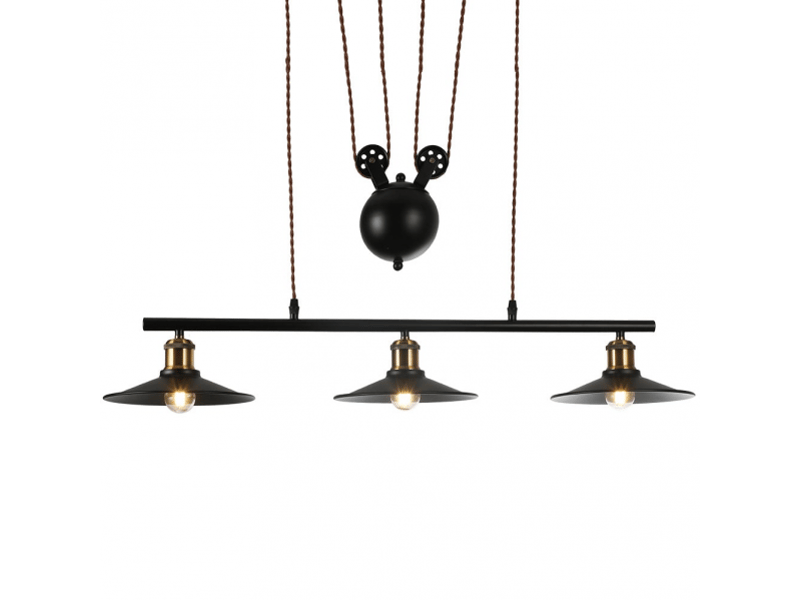  Suspension rustique ABRILA Triguero 3 lumières E27 noire et dorée, métal, hauteur réglable 90-175 cm, 88 x 22 cm, style farmhouse chic 132693009 - Conforama C