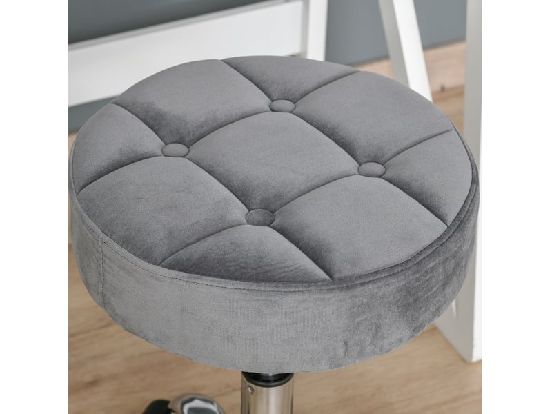  Tabouret de bureau à roulettes gris, réglable de 49 à 61 cm, assise polyester effet velours et base chromée  - Conforama E