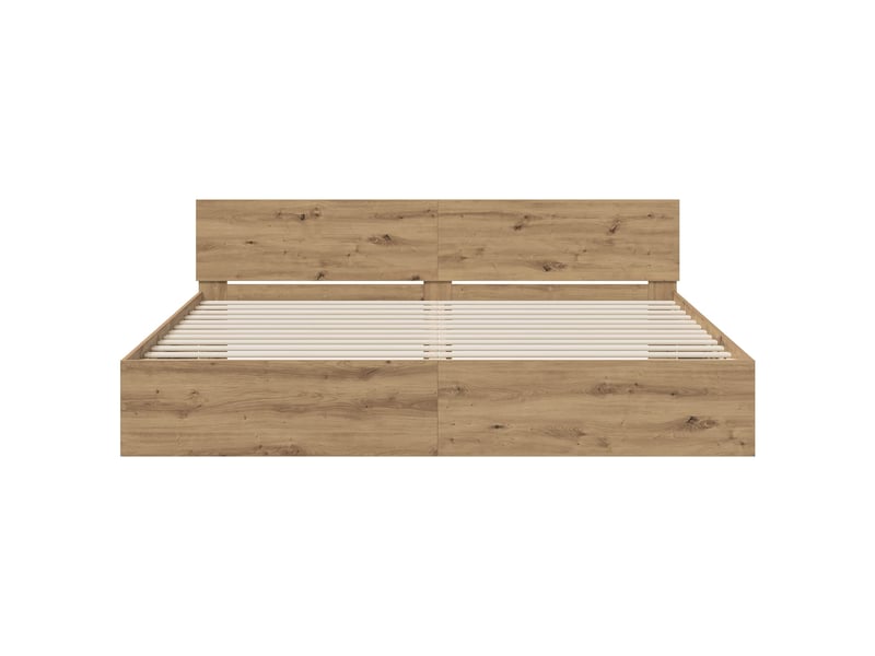  Lit double- lit adulte -  cadre de lit avec tête de lit chêne artisanal 200 x 200 cm  - Conforama C