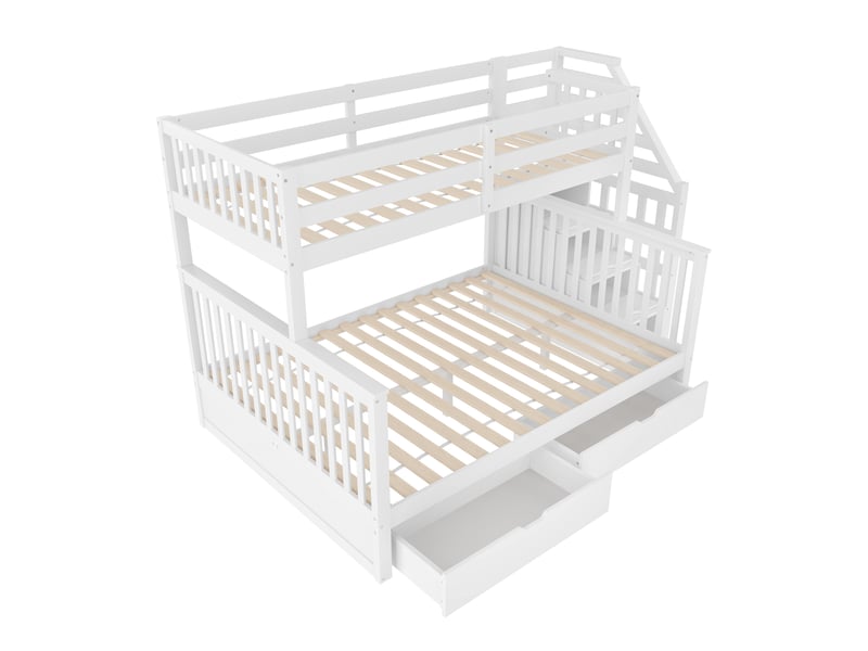  Lit superposé blanc 90x200 + 140x200 avec tiroirs de rangement intégrés – gain de place, design modulaire  - Conforama D