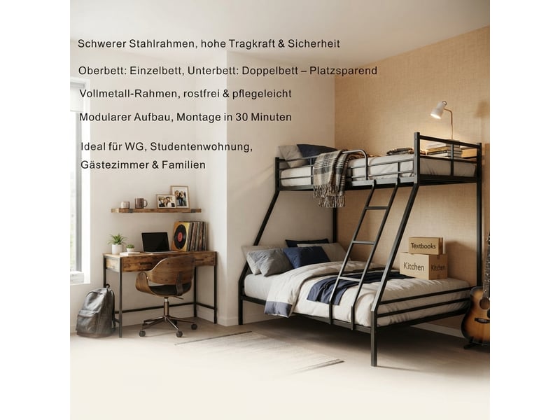  Cadre de lit 80x190 cm, structure de lit, structure gain de place en métal noir  - Conforama W