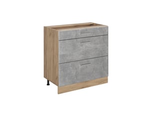 Vicco meuble cuisine, bétonchêne doré, 80cm avec 3 tiroirs sans plan de travail