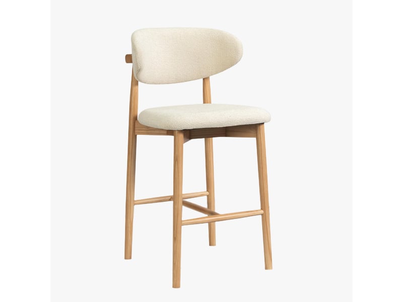  Tabouret en tissu bouclette beige pieds en chêne massif clair  - Conforama C
