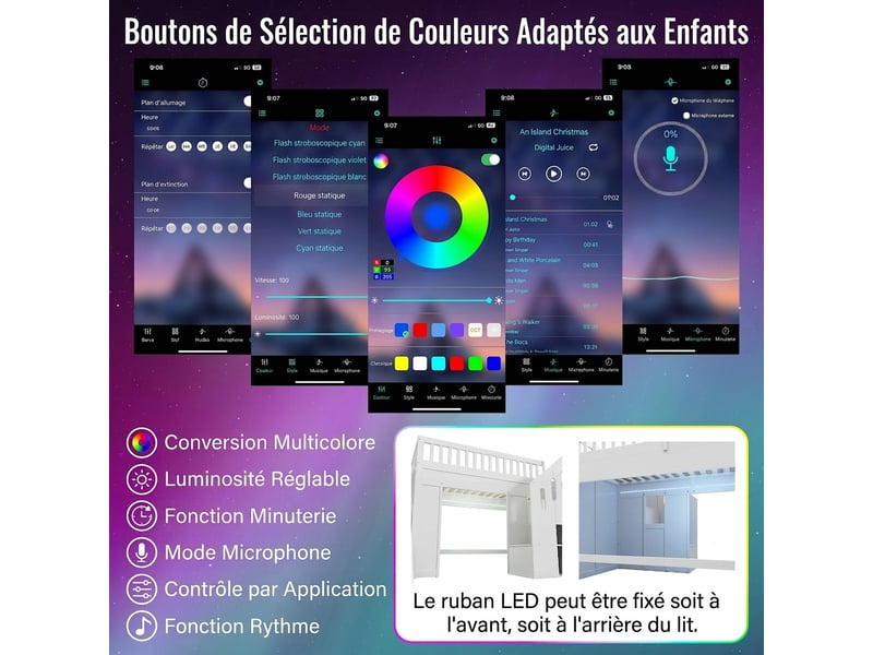 Lit superposé enfant 90x200 avec toboggan et escalier de rangement - bois massif blanc - Conforama E