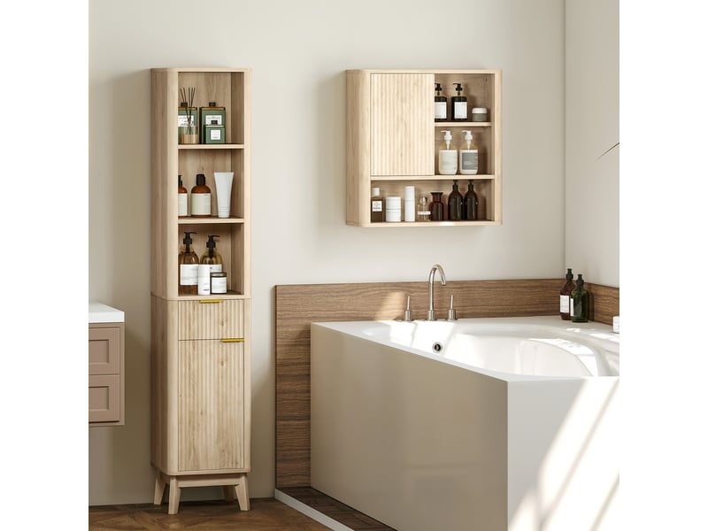  Armoire de salle de bain murale, 5 compartiments et porte coulissante, 60 x 20 x 62 cm  - Conforama C