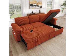 Canapé d'angle convertible - 212x150x89cm - canapé réversible avec coffre, prises usbtype-c et tissu cord - orange