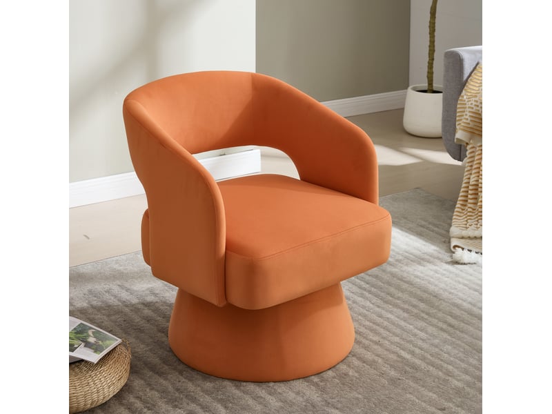 Fauteuil pivotant design en tissu orange, 1 place, assise confortable pour salon, chambre ou bureau - Conforama B