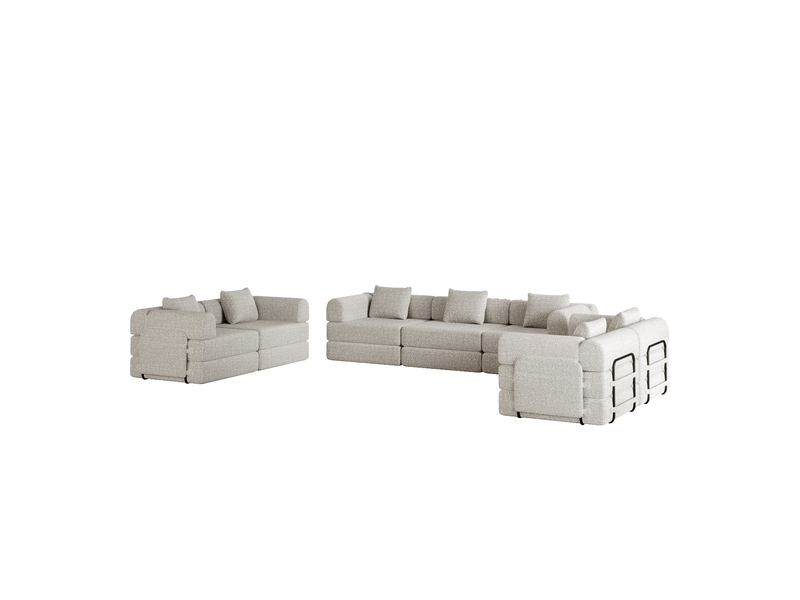  Canapé convertible modulaire avec coffre d’accoudoir, structure en acier et base antidérapante, en chenille kaki  - Conforama A