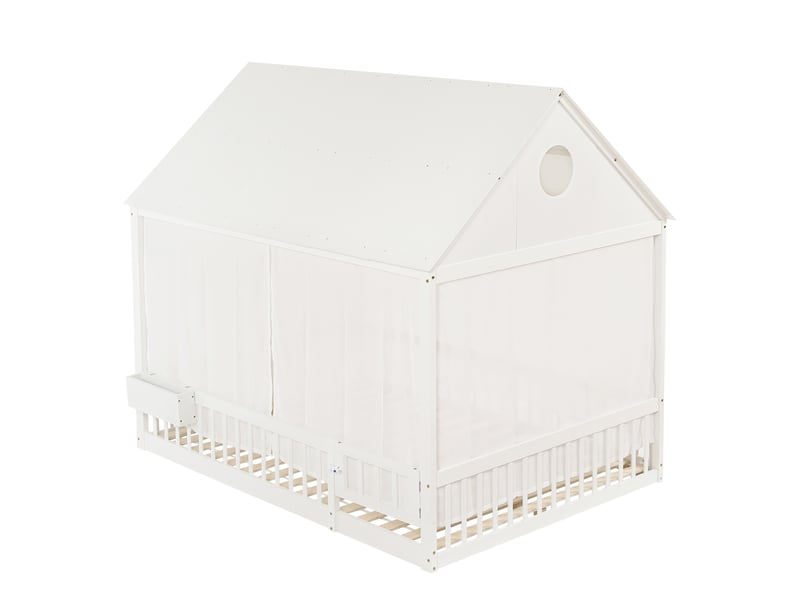  Lit cabane blanc 140x200 cm avec rangement et sommier à lattes  - Conforama R