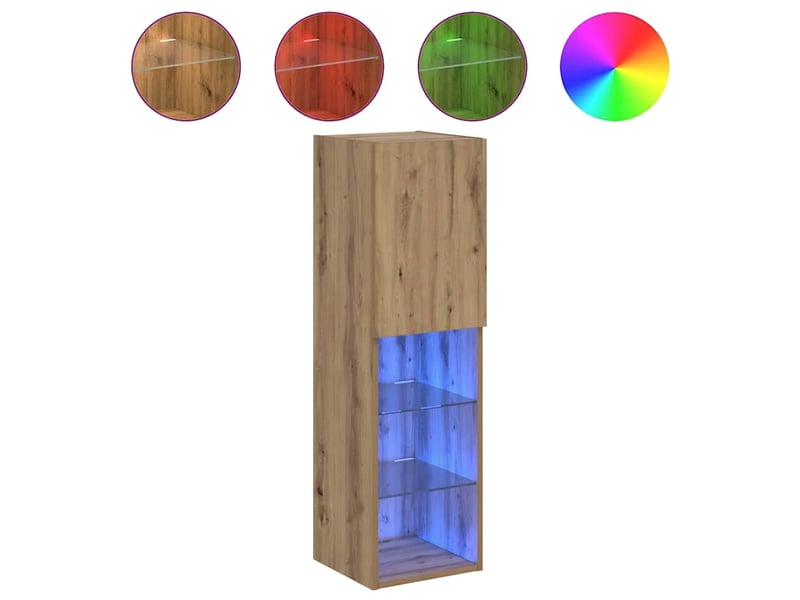 Lot de 2 meuble tv avec lumières led chêne artisanal 30,5x30x102cm  - Conforama A