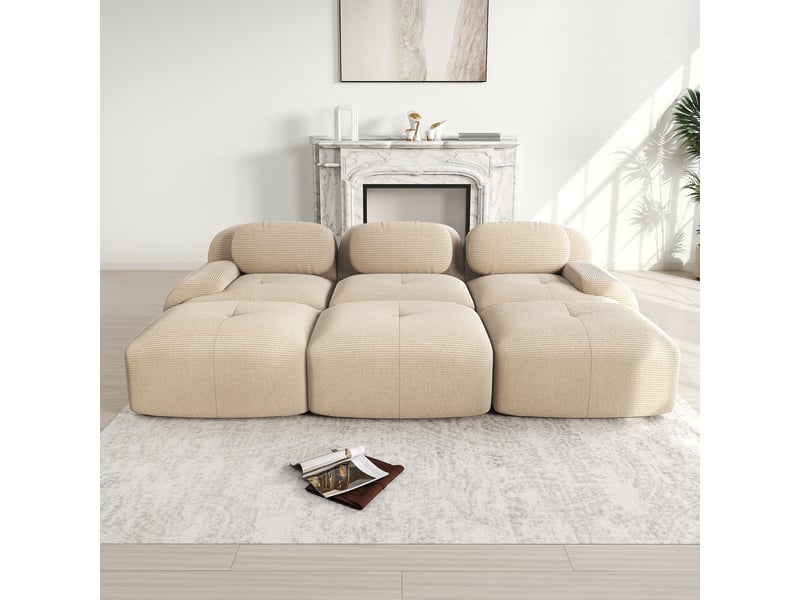  Canapé modulable, canapé 3 places, en velours tricoté, beige, sans montage, sans structure, home cinéma, pour salon  - Conforama C