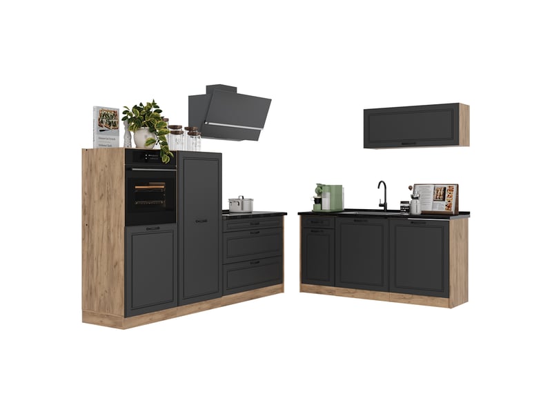 Vicco cuisine, anthracite campagnechêne doré, 220cm plan de travail marbre - Conforama E