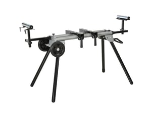 Support pour scie à onglet 123,5 à 245 cm, noir et argenté, en acier, réglable et pliable à roulettes