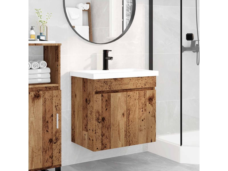 Meuble de rangement salle de bain avec robinet bois ancien shl2474 - Conforama B