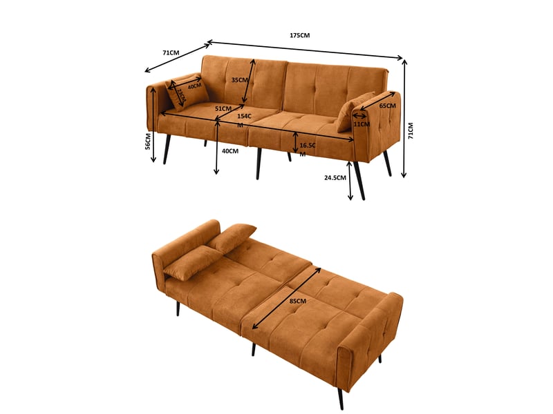  Canapé modulable tissu orange 175x71x71 cm - canapé lit pliable design moderne avec pieds métal pour salon et chambre  - Conforama C