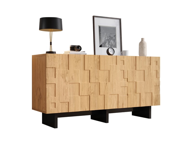  Buffet 3 portes en mdf et panneau de particules coloris naturel 140 x 40 x 70 cm N625P497613614E - Conforama B