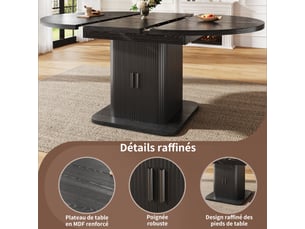 Table à manger extensible noir 110x110x75cm 1 étagère 2 portes réglable casier à vin mdf et métal salle à manger rangement pratique