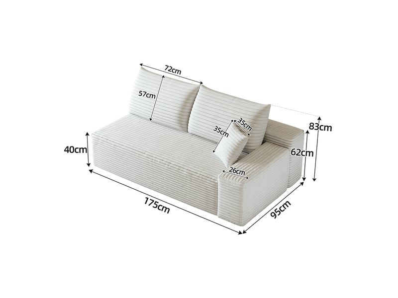 Canapé 2 places blanc droit compact 175 cm - petit canapé moderne pour salon et studio - Conforama W