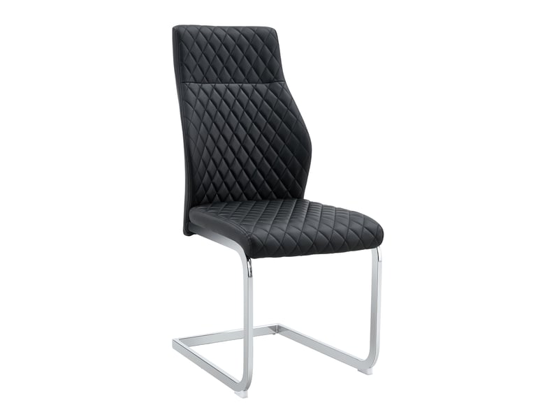  Chaises de salle à manger lot de 2 à dossier haut matelassé  - pieds métal argenté, simili cuir noir  - Conforama A