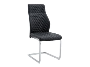 Chaises de salle à manger lot de 2 à dossier haut matelassé  - pieds métal argenté, simili cuir noir