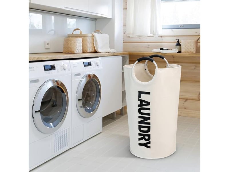  Panier à linge pliable en tissu oxford 90 l, grand format - blanc cassé - 79 x 38 cm  - Conforama E