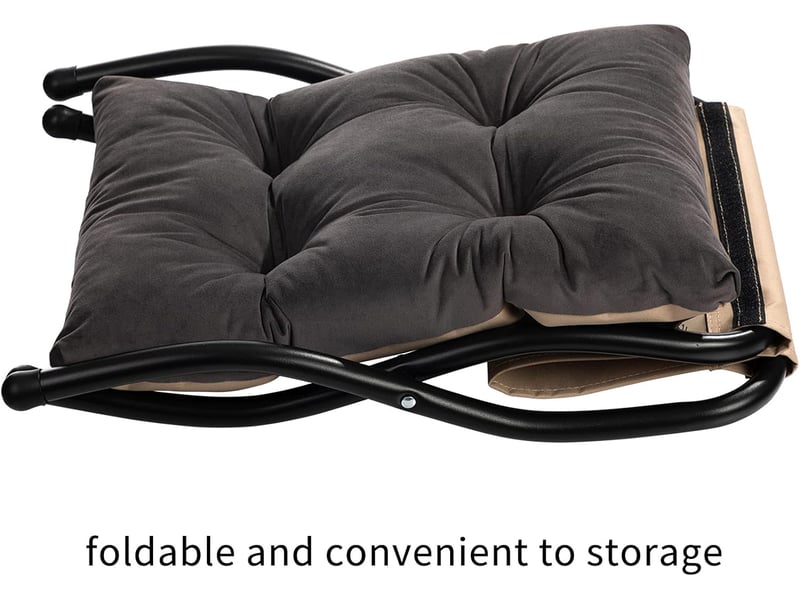  Repose-pieds pliable en tissu velours – pieds en métal, gris foncé  - Conforama E