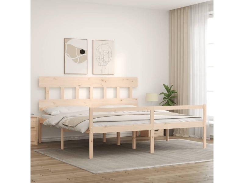 Lit double- lit adulte - lit pour personne âgée et tête de lit 200x200 cm bois massif - Conforama B