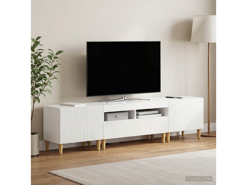  Ensemble de 3 meubles tv - banc tv - meuble de rangement led arnhem 3 pcs blanc brillant  - Conforama B
