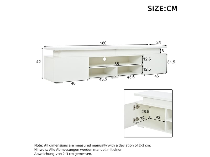  Meuble tv 180x35x42 cm blanc en mdf avec led rgb et rangement  - Conforama C