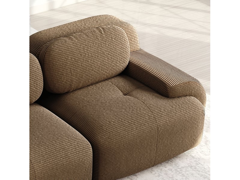  Canapé d'angle modulable 3 places avec 3 poufs en velours côtelé marron, sans cadre, 298 × 178 cm pour salon  - Conforama D