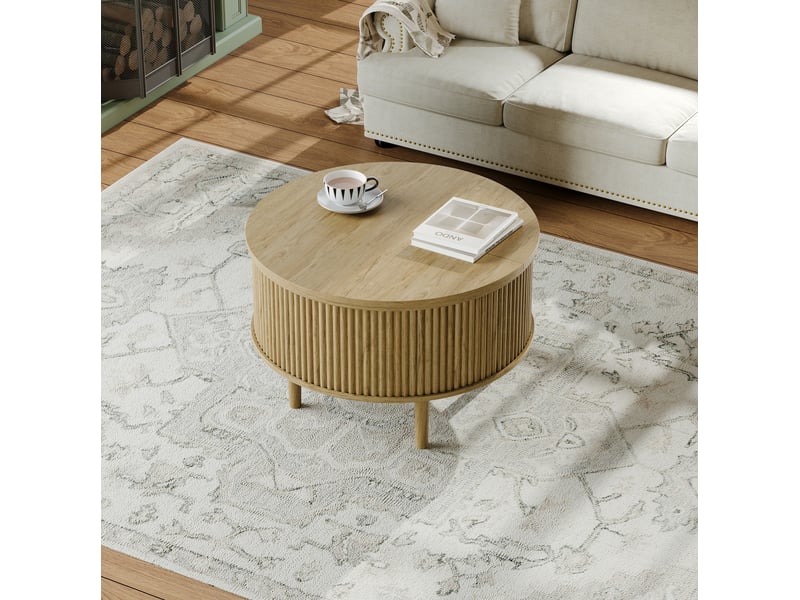  Table basse ronde 80x80x50 cm plateau relevable panneau de particules naturel  - Conforama C