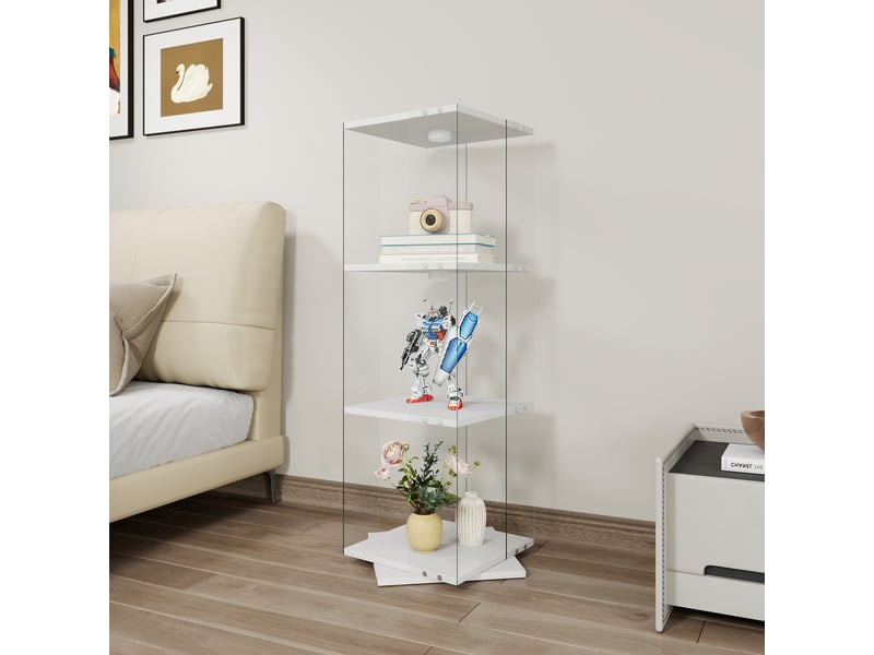  Vitrine en verre avec éclairage, rotation à 360°, conception à trois niveaux, en verre,blanc  - Conforama B