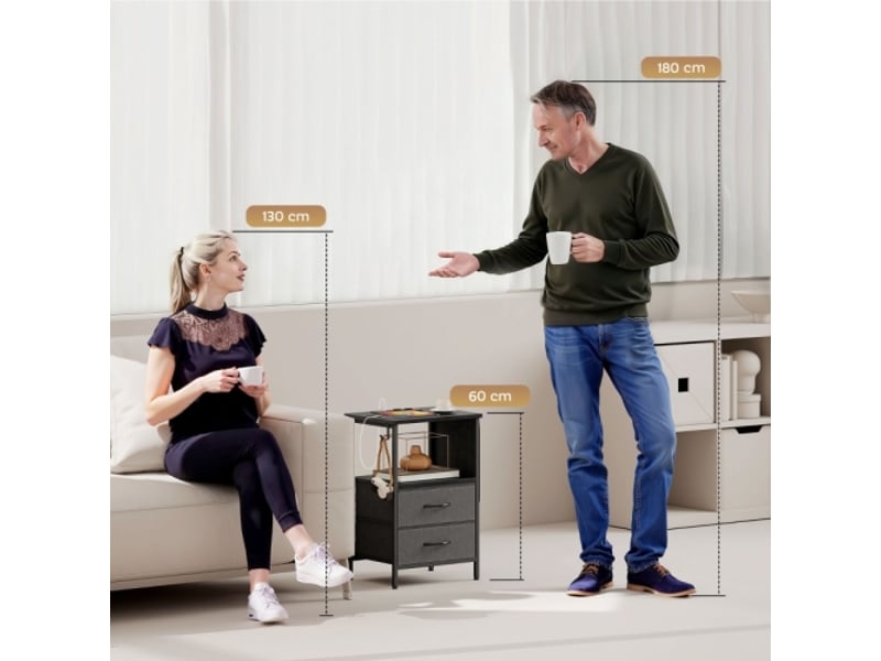 Table d’appoint avec station de charge, usb-c, tiroirs et crochets, acier noir 40x30x60 cm - Conforama B