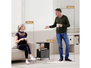 Table d’appoint avec station de charge, usb-c, tiroirs et crochets, acier noir 40x30x60 cm