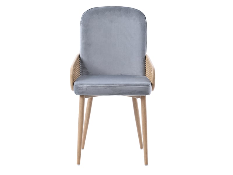  Lot de 4 chaises de salle à manger en velours gris, design en résine tressée et pieds métal effet bois  - Conforama A